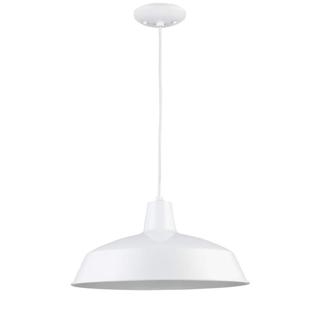 Lucid Lighting White Industrial Dome Medium Hanging Pendant Light