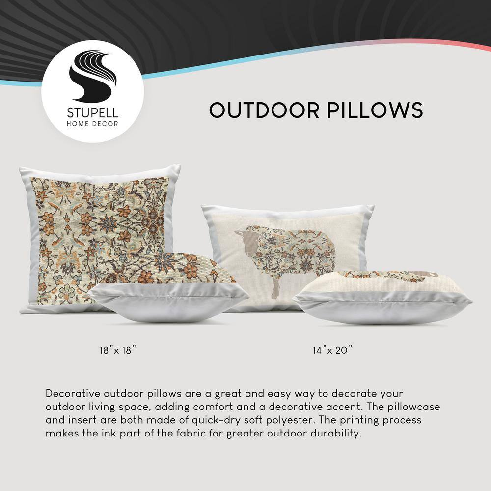 Green and Gray Rectangular Outdoor Throw Pillow with Sheep Design