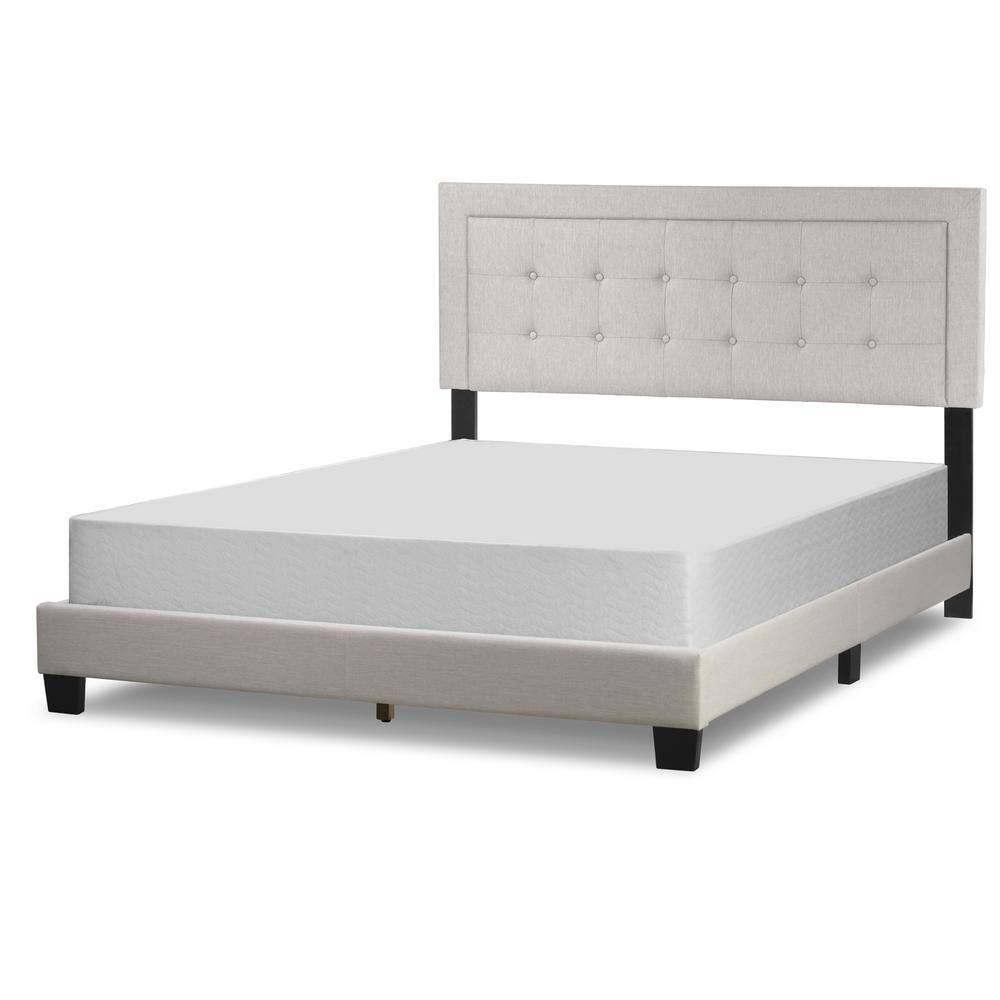 Glamour Home Austin Fabric Queen Bed with Button Tufting & Stitching in Beige