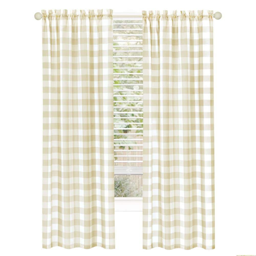 Achim Hunter Indoor Polyester/Cotton Light Filtering Checkered Curtain Panel, Tan, 42-in W x 63-in L