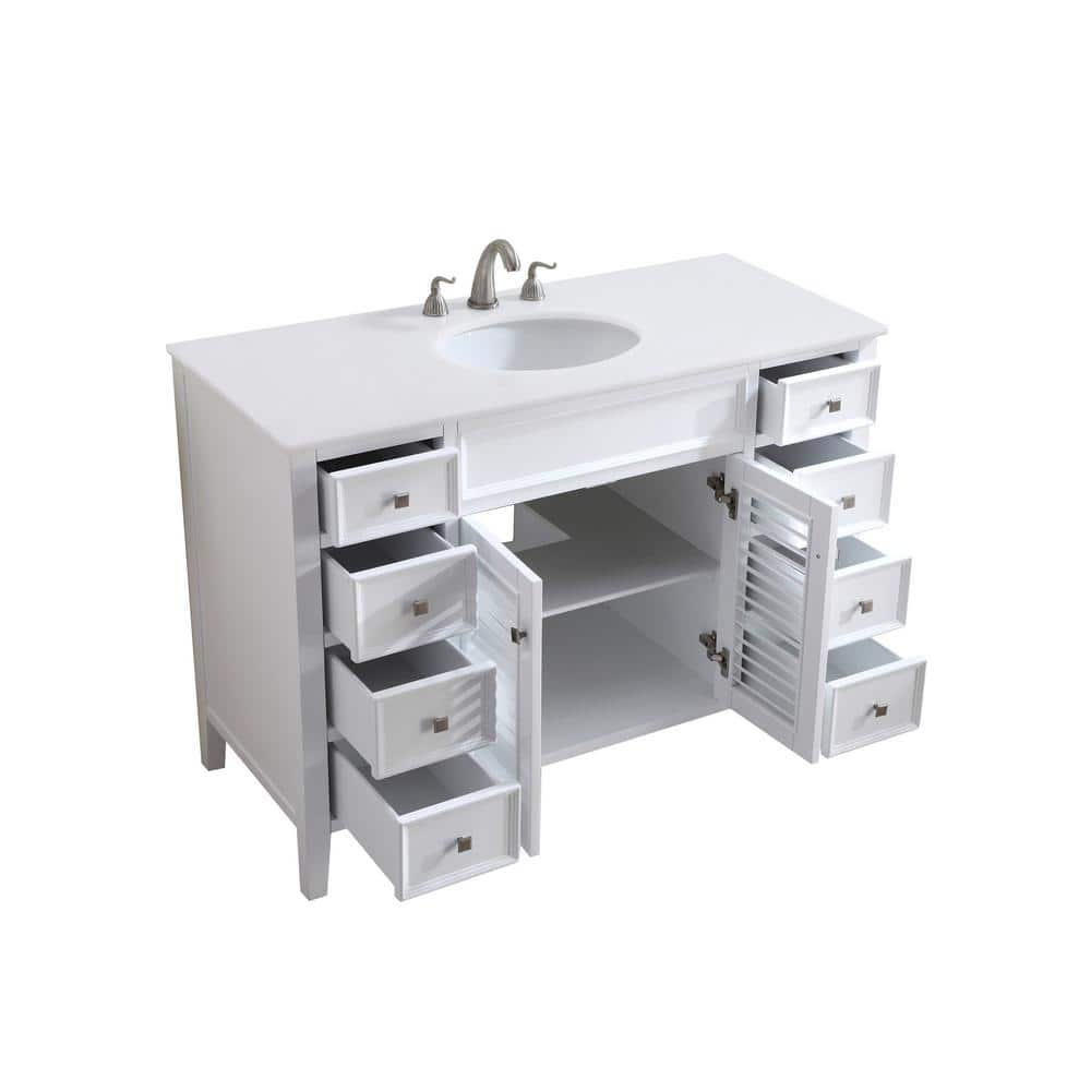 48 in. Single Bathroom Vanity with Ivory White Engineered Marble, White