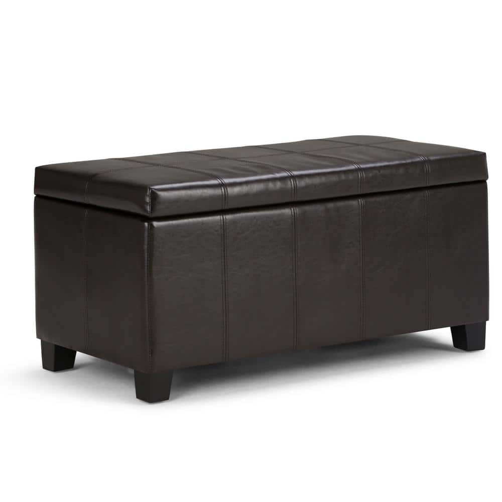 Simpli Home Dover Faux Leather Storage Bench in Tanners Brown