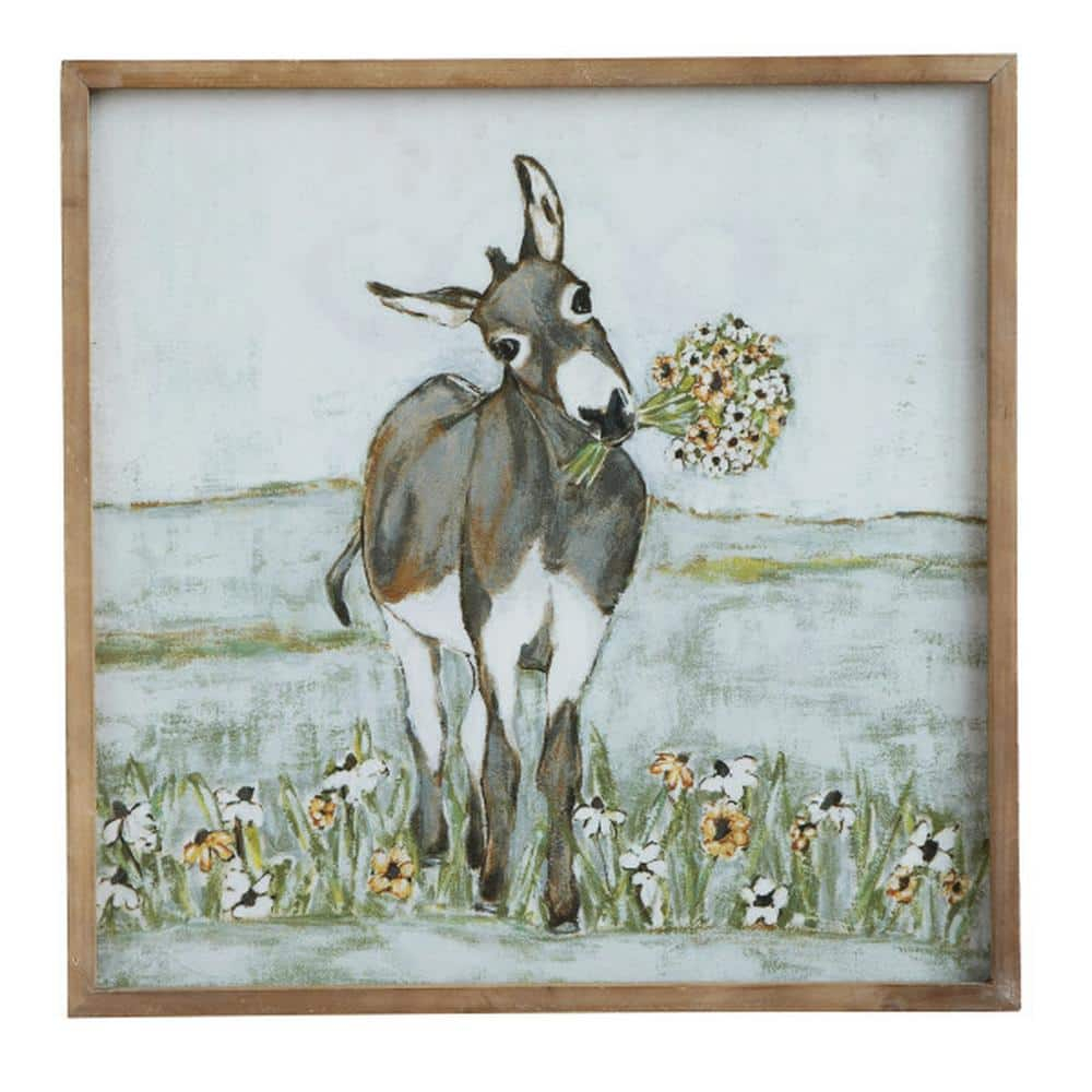 Creative Co-Op Donkey Wall Décor in Wood Frame
