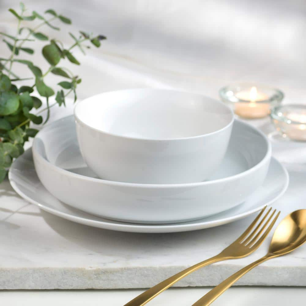 White Porcelain 12-Piece Dinnerware Set for Four