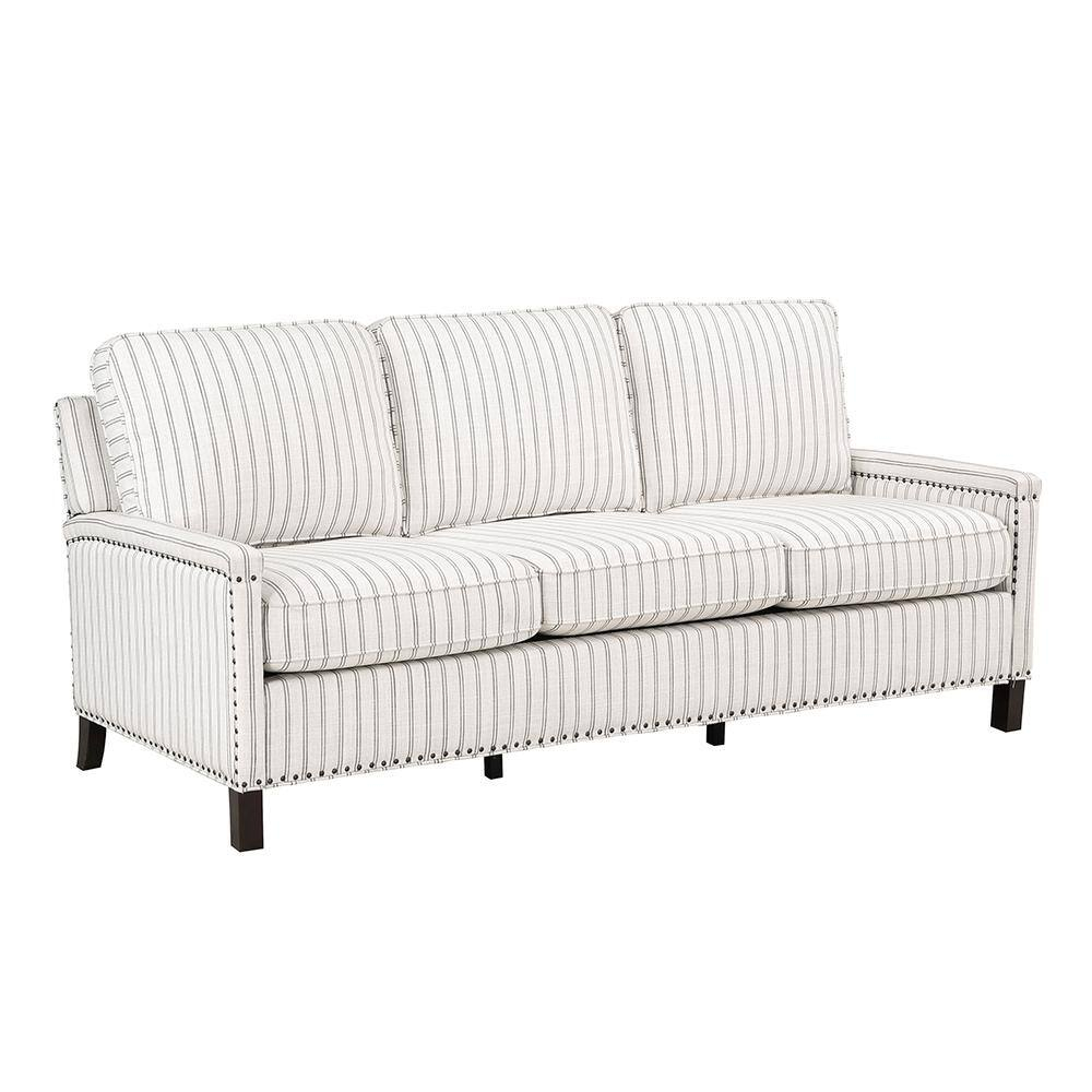 Genevieve 78" Beige and Gray Fabric Sofa with Nailhead Trim