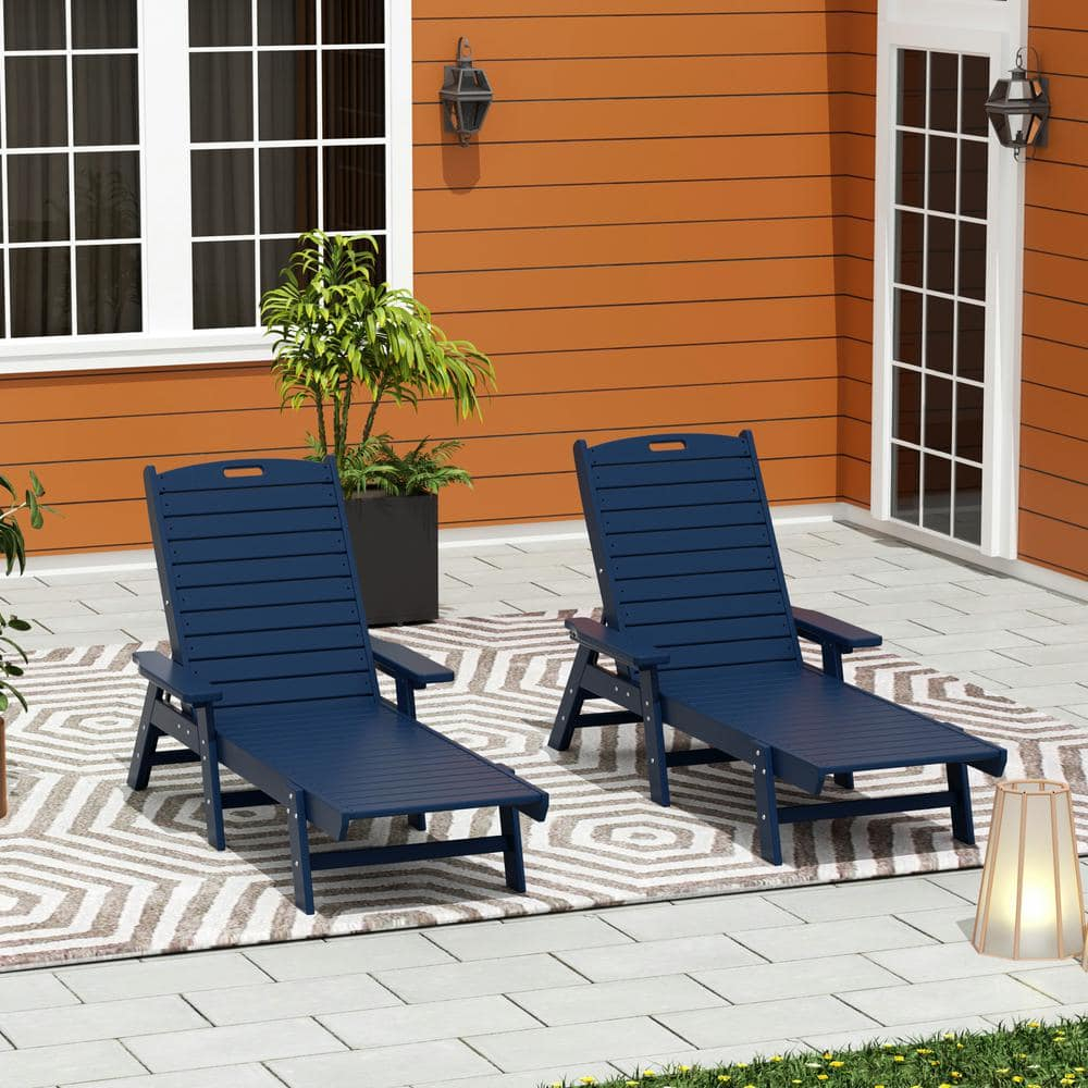 Polytrends Laguna 78" Poly Weather-Resistant Outdoor Chaise Lounge (Set of 2) Navy Blue