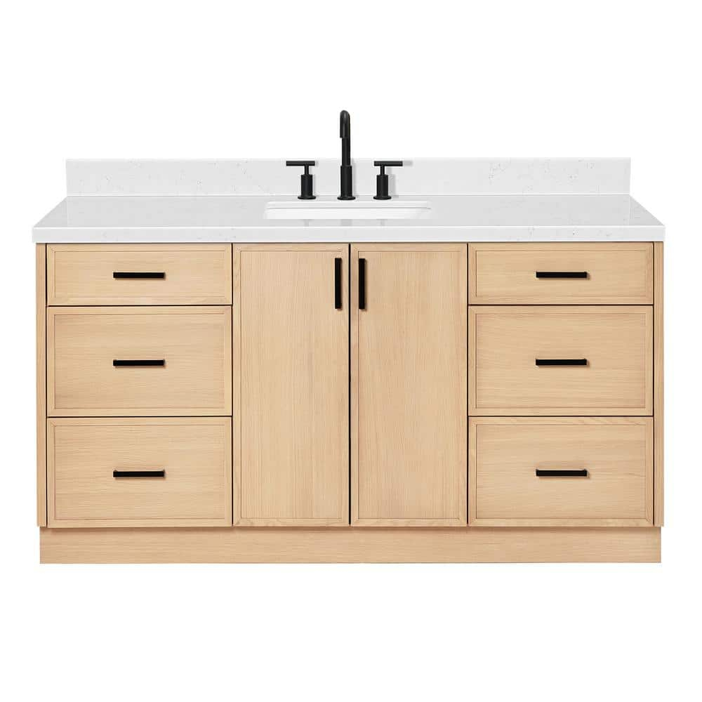 Kelly 66 in. W x 22 in. D x 36 in. H Single Bath Vanity in Oak with Carrara White Quartz Top