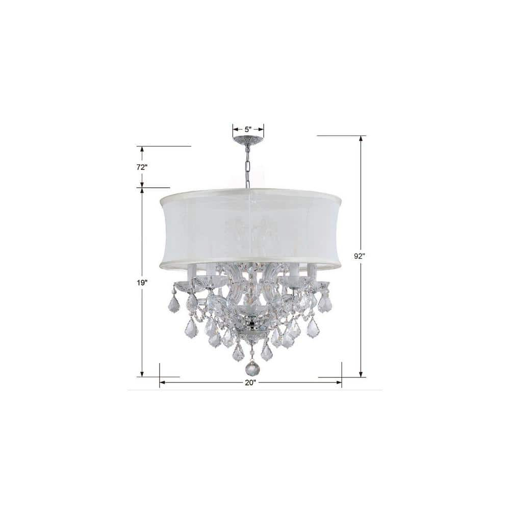 Polished Chrome Mini Drum Chandelier with White Silk Shade and Clear Crystals