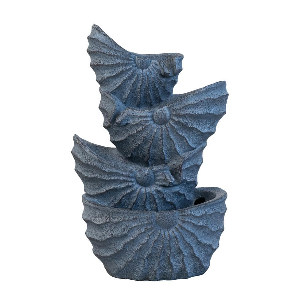 21.5 in. Blue Polyresin Nautilus Shell 4-Tier Water Fountain with Light