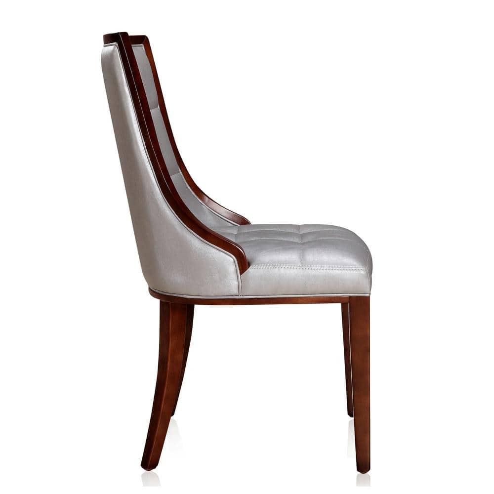 Manhattan Comfort Fifth 18.5" Faux Leather Dining Chair in Silver (Set of 2)