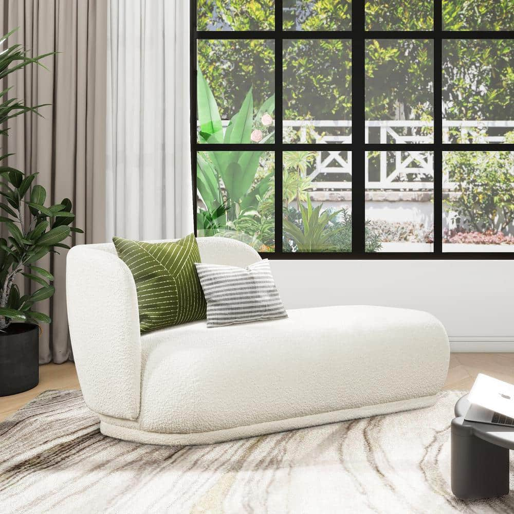 Aire 75" RAF Modern Rounded Chaise Lounge Ivory White Boucle