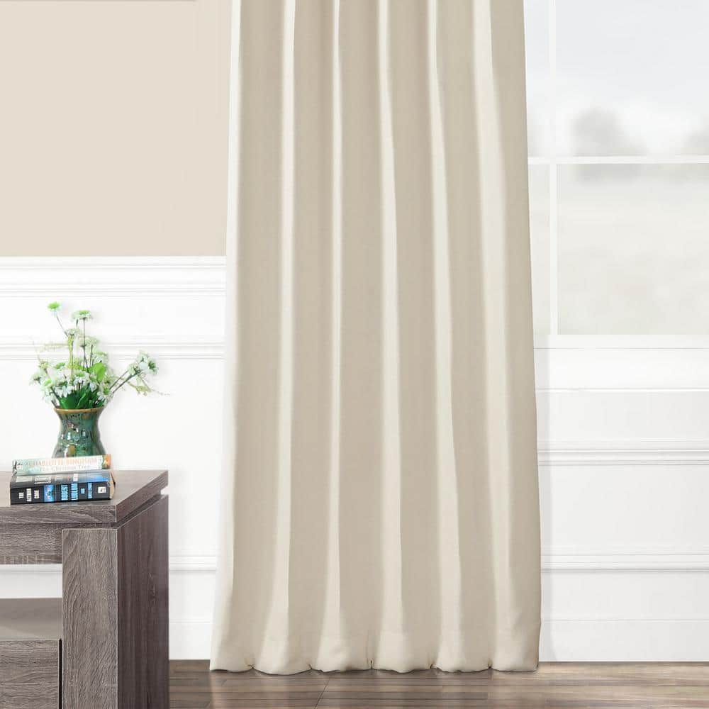 Oat Cream Textured Bellino Room Darkening Curtain - 50 in. W x 84 in. L Rod Pocket with Back Tab Single Curtain Panel