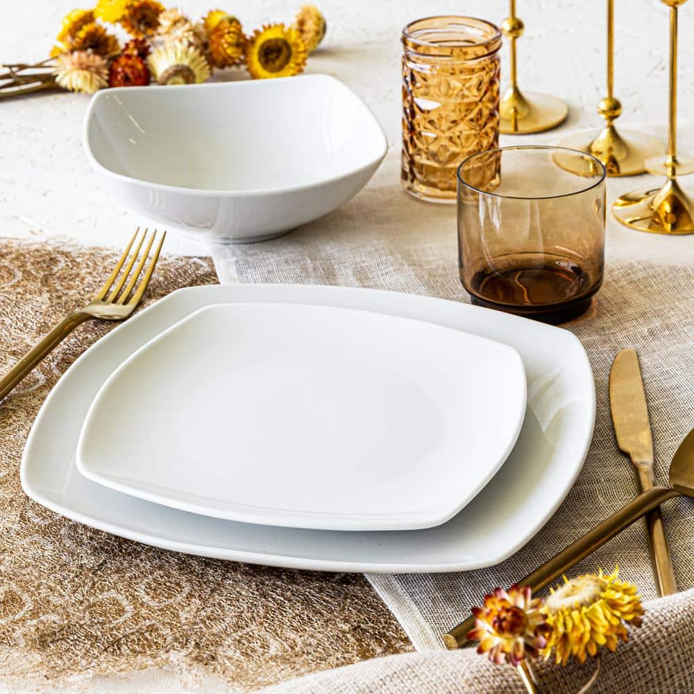 12 pc soft square white dinnerware set (service for 4)