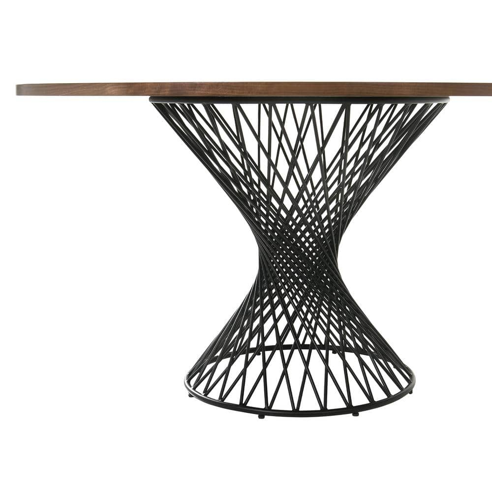 Armen Living Cirque Round Contemporary Wood Dining Table in Walnut/Black