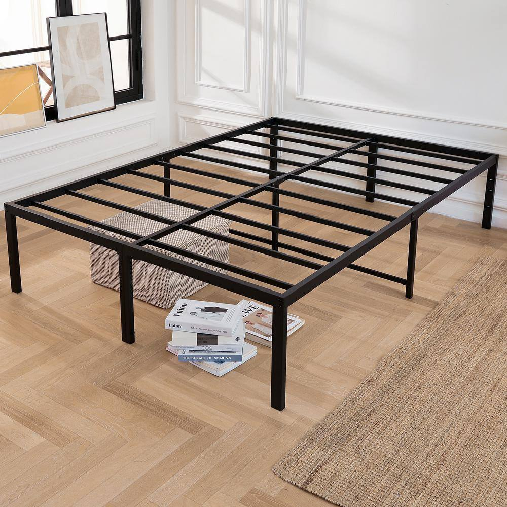 Lusimo Full Size Bed Frame 18 inch Heavy Duty Platform Metal Bed Frame Full with Attach Headboard Hole Anti Slip Support Mattress Foundation, Black