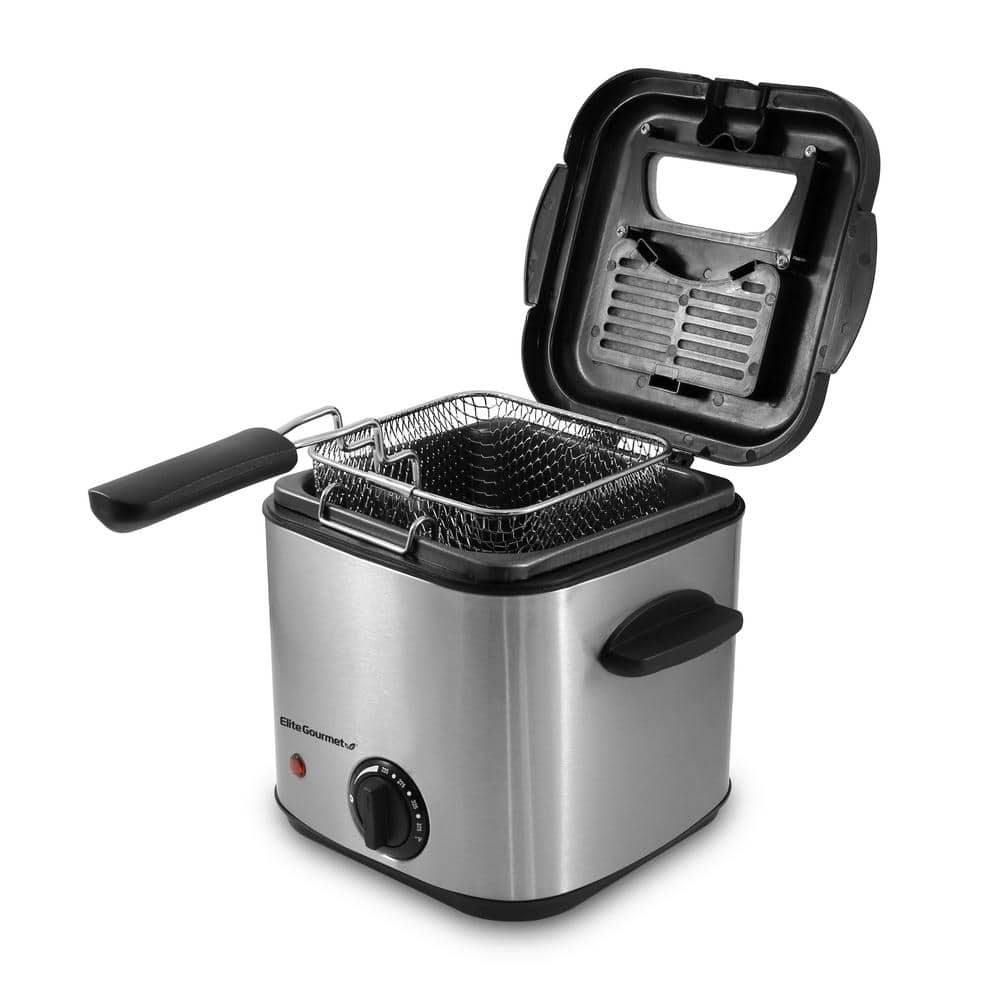 Elite Gourmet 1.5 qt 800W Electric Deep Fryer, Stainless Steel