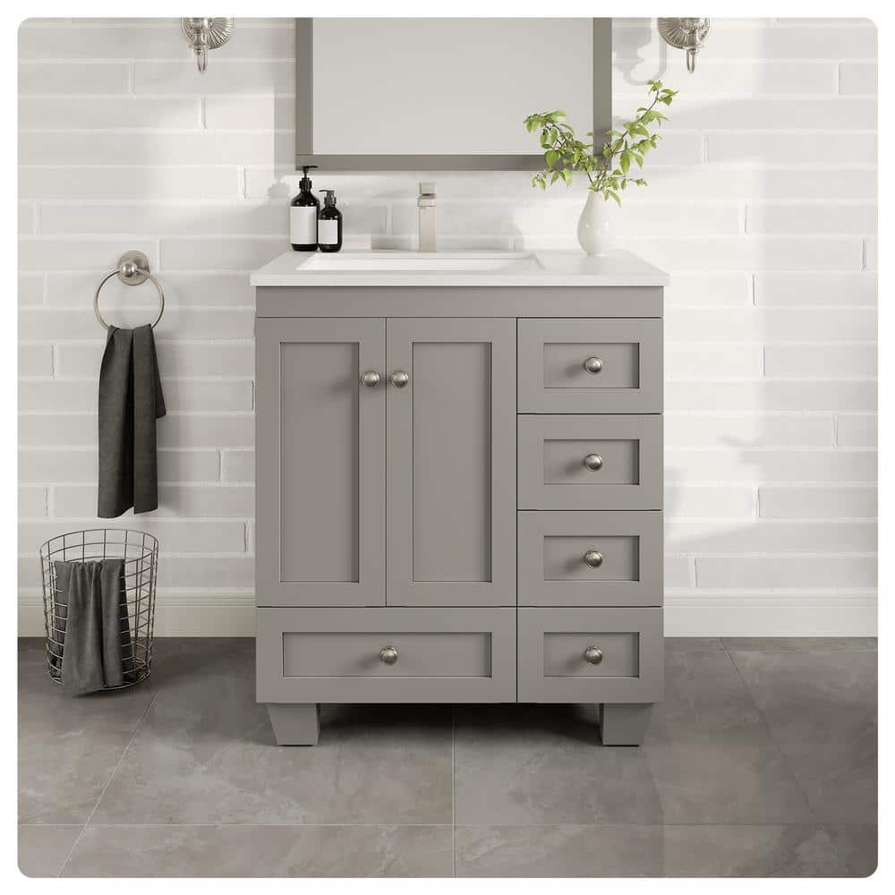 Eviva Happy 30" x 18" Transitional Gray Bathroom Vanity with White Carrara Marble Countertop