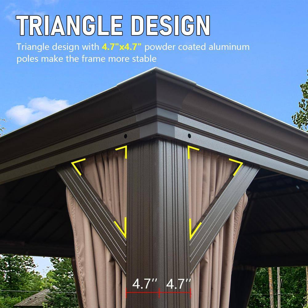 24 ft x 14 ft Brown Metal Hardtop Patio Gazebo