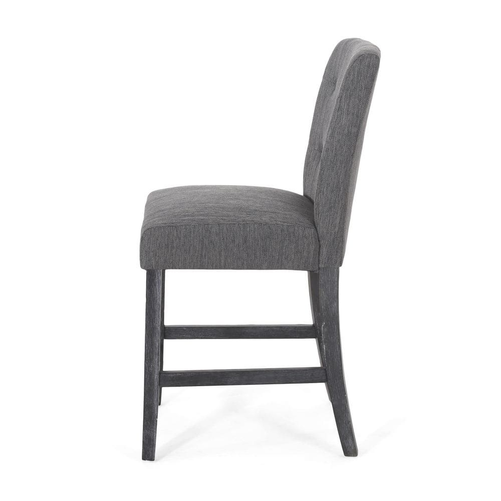 Noble House Darke Fabric Button Tufted Counter Stools, Set of 2, Charcoal and Gray