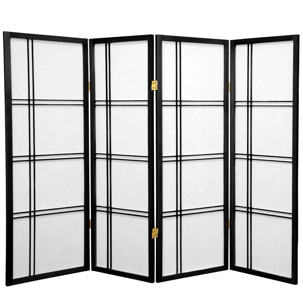 Oriental Furniture 4 ft. Tall Double Cross Shoji Screen, black, 4 panel