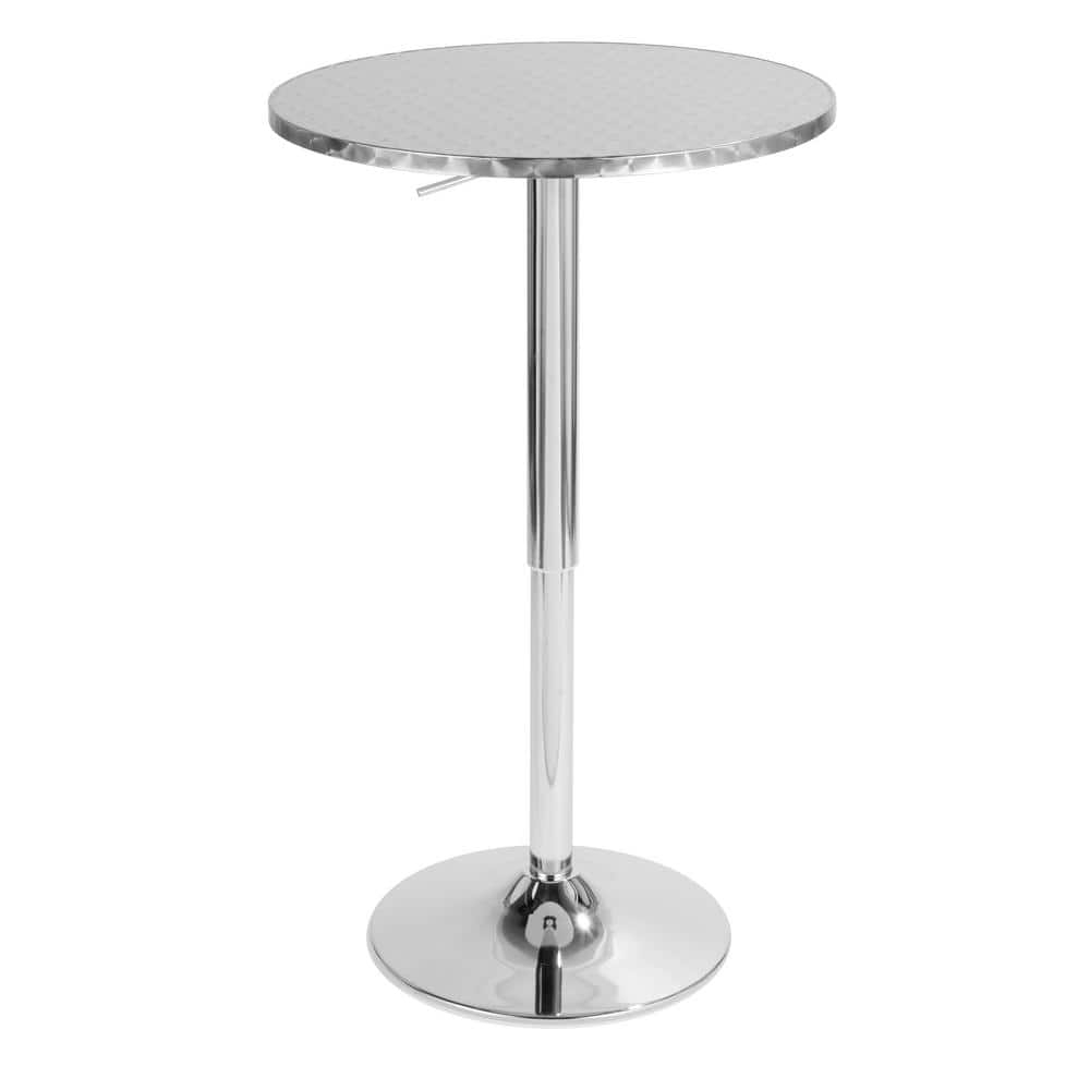 Bistro Contemporary Adjustable Round Bar Table in Silver by LumiSource
