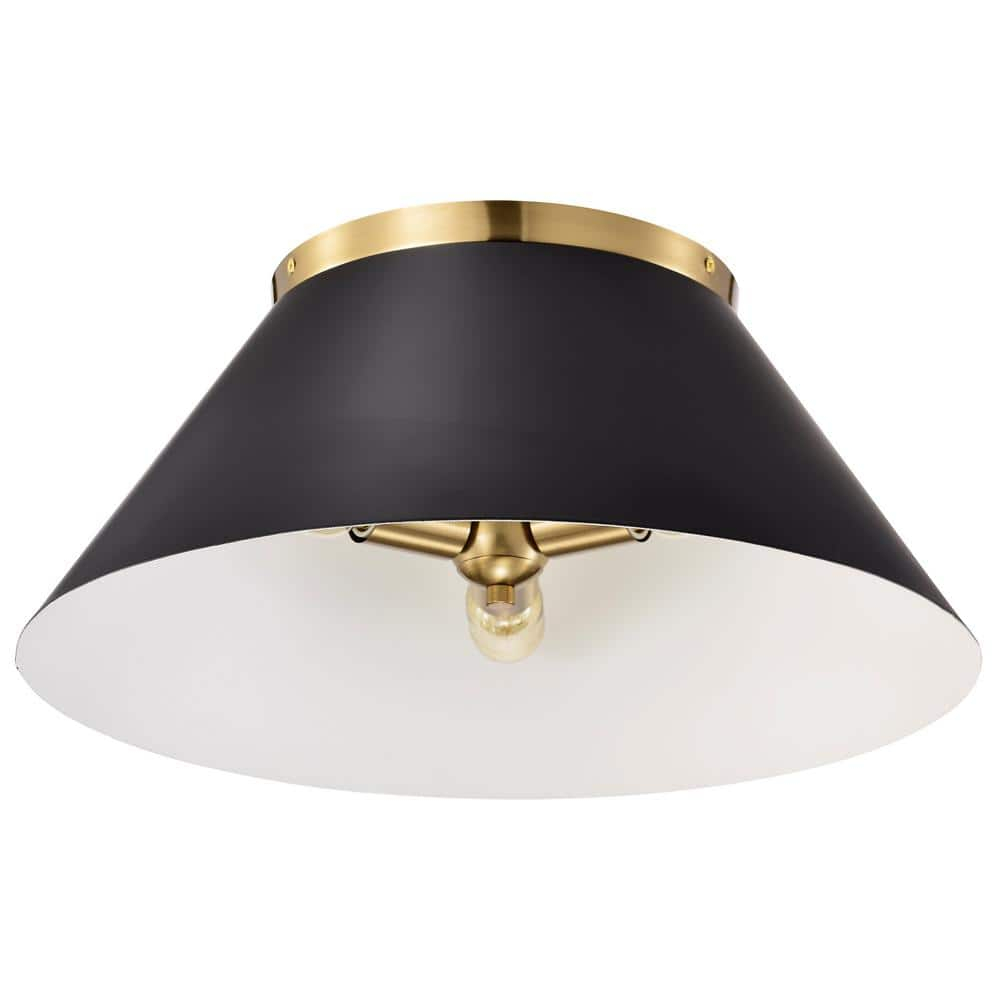 Nuvo Lighting Dover - 3 Light - Large Flush Mount - Black with Vintage Brass