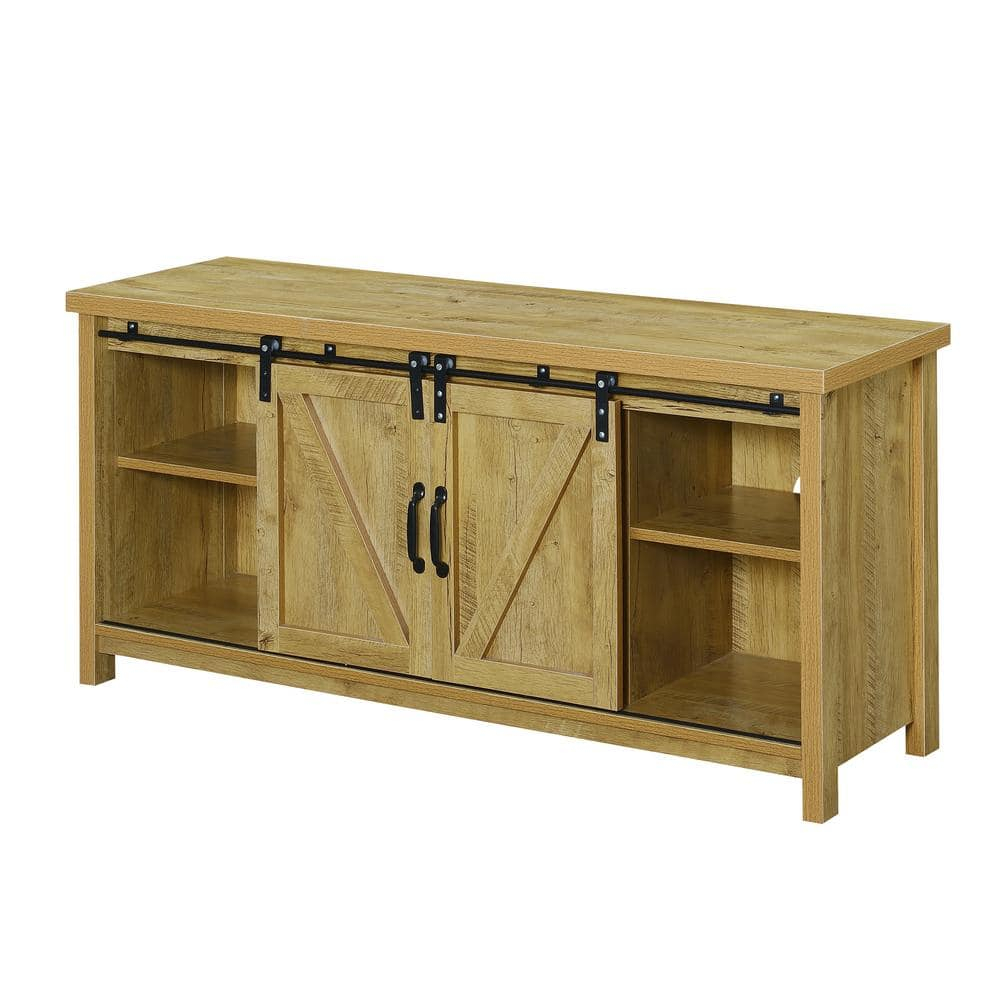 Convenience Concepts Blake Barn Door TV Stand with Shelves and Sliding Cabinets for TVs up to 60 Inches, English Oak