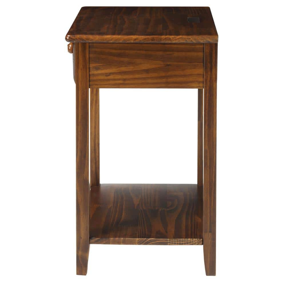 Casual Home Solid Wood Night Owl Bedside Nightstand with USB Ports, Warm Brown