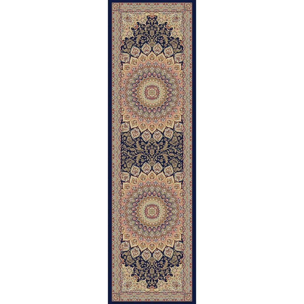 Traditional Blue Polypropylene Runner Rug with Medium Pile