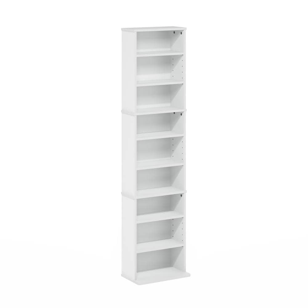 Furinno JAYA 9-Shelf Multimedia Media Storage Tower Rack with Adjustable Shelves, White