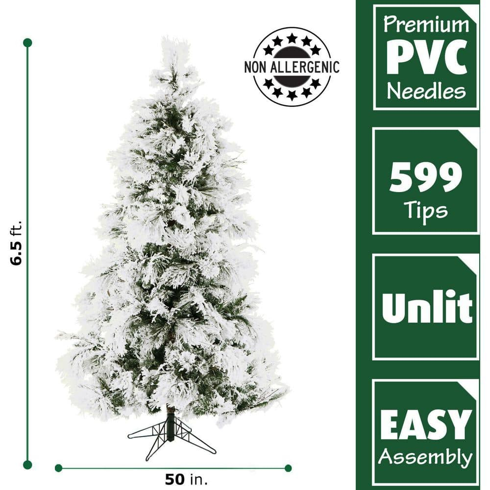 Fraser Hill Farm Flocked Snowy Pine Artificial Christmas Tree