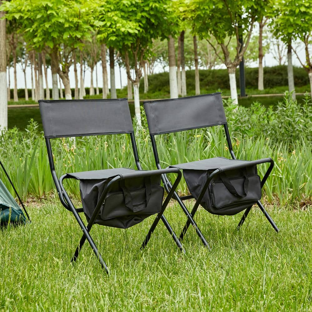 Gray Portable Steel Folding Camping Chair with Storage Bag