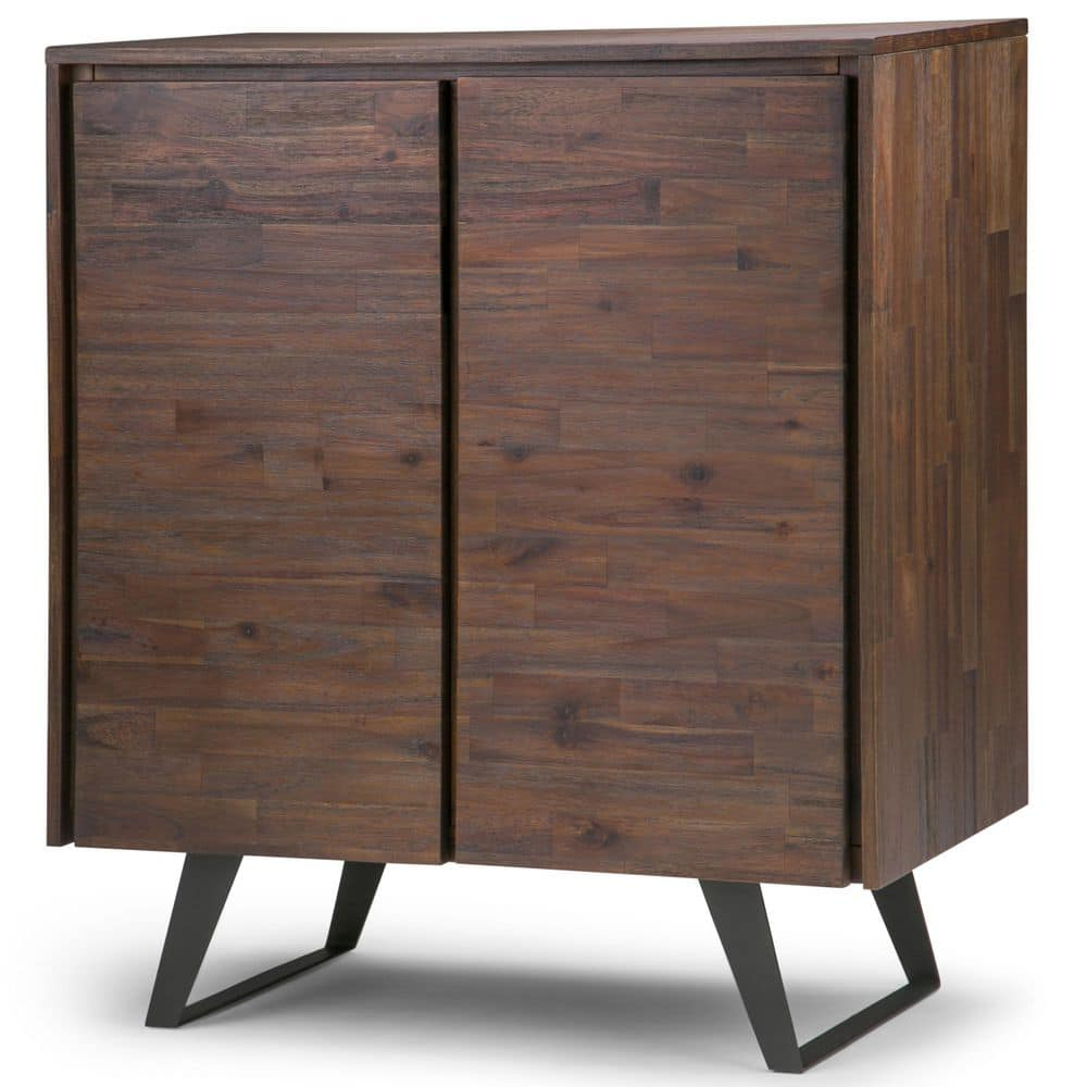 Distressed Charcoal Brown Acacia Wood Office Storage Cabinet