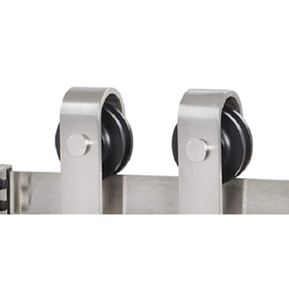 Expressions 96 in. Brushed Stainless Steel Bent Strap Sliding Barn Door Hardware and Track Kit