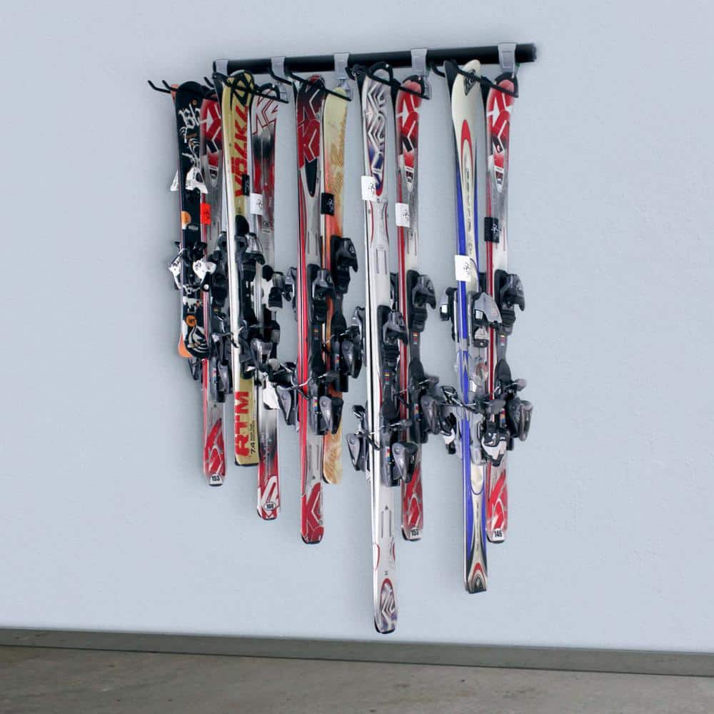 SafeRacks Wall Mounted Ski/Snowboard Rack - Includes 5 Storage Hooks - 500lb Max Capacity