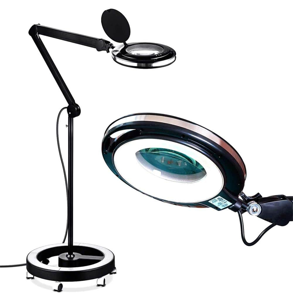 Brightech Lightview Pro 55 in. Black Industrial 1-Light 3-Way Dimming and Color Adjustable 1.75X Magnifying LED Rolling Floor Lamp