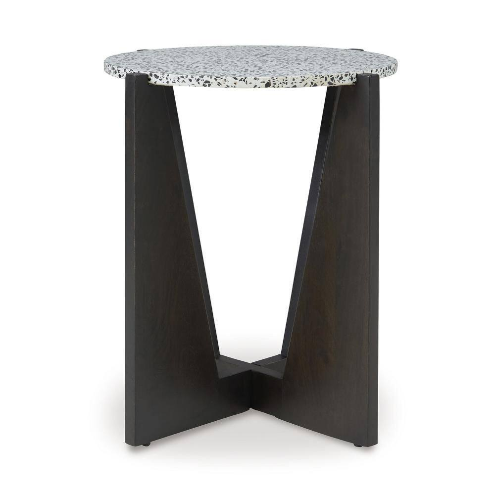 Dark Brown Mango Wood Accent Table with Terrazzo Top