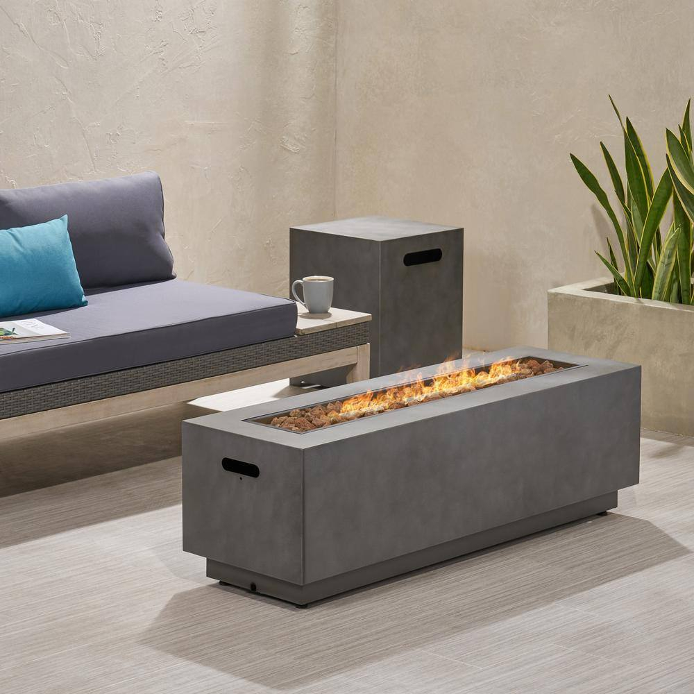Noble House Wellington Rectangular Fire Pit with Tank Holder in Concrete