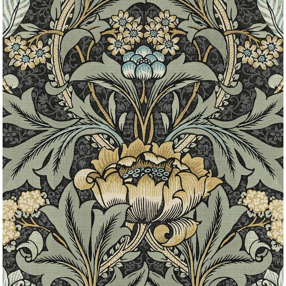 Seabrook Designs  Acanthus Floral Prepasted Wallpaper 20.5 in. W x 33 ft. L - Charcoal & Goldenrod