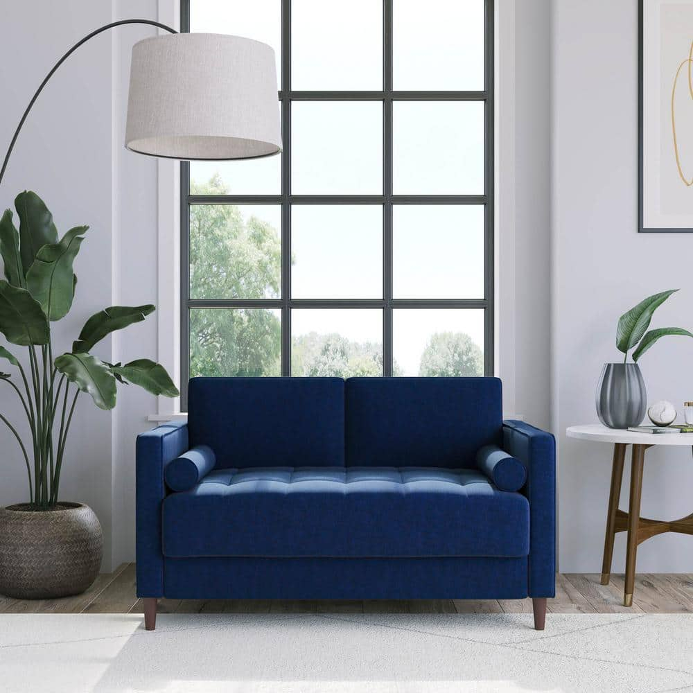 LifeStyle Solutions Jareth Loveseat in Navy Blue Fabric Upholstery