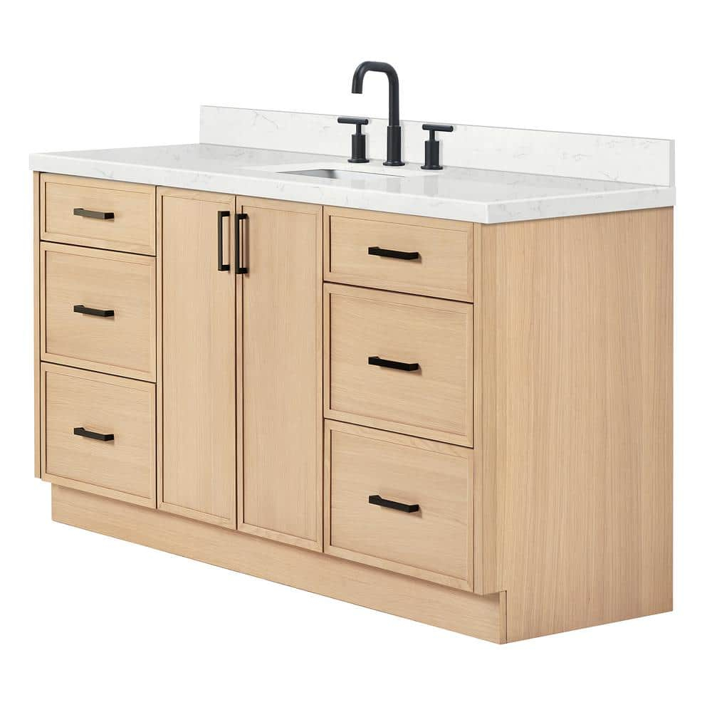 Kelly 66 in. W x 22 in. D x 36 in. H Single Bath Vanity in Oak with Carrara White Quartz Top