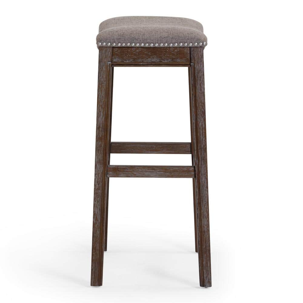 New Ridge Home Goods 31" Saddle Wood Bar Height Stool- Distressed Espresso