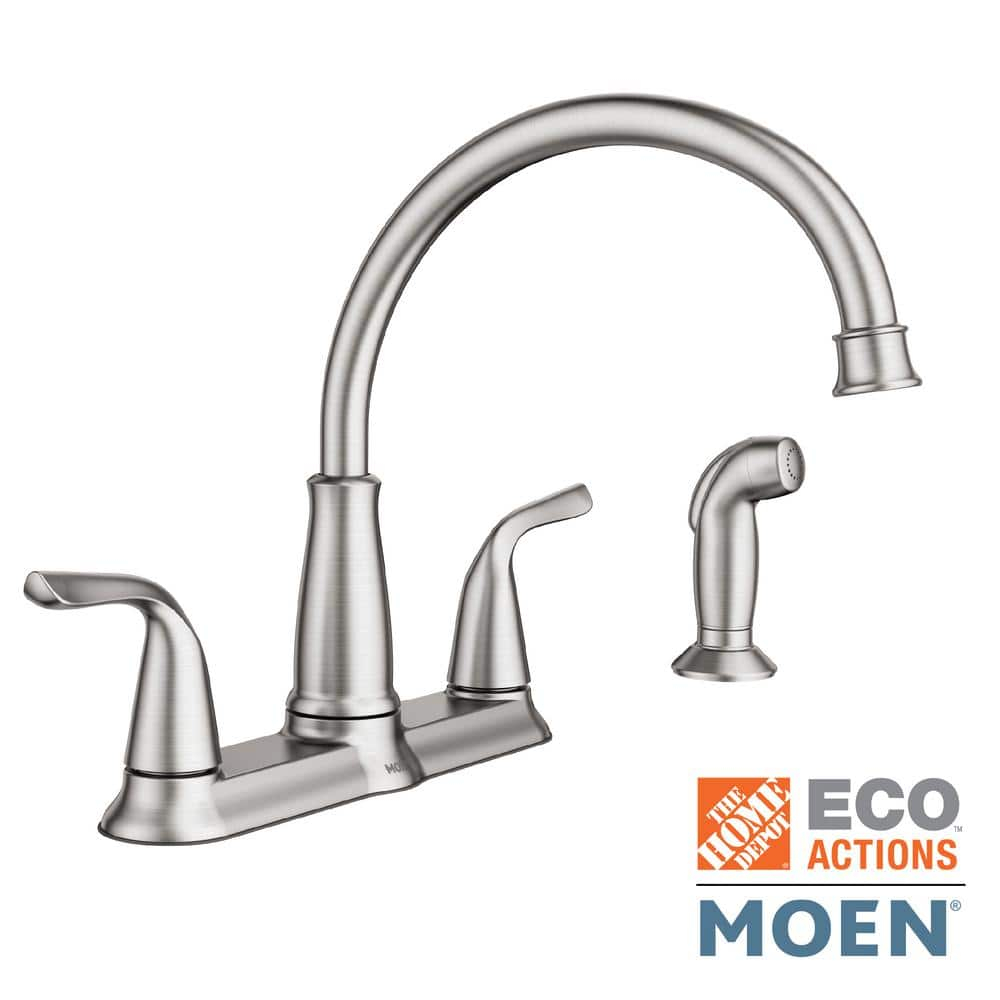 Spot Resist Stainless Dual-Handle Kitchen Faucet with Side Sprayer
