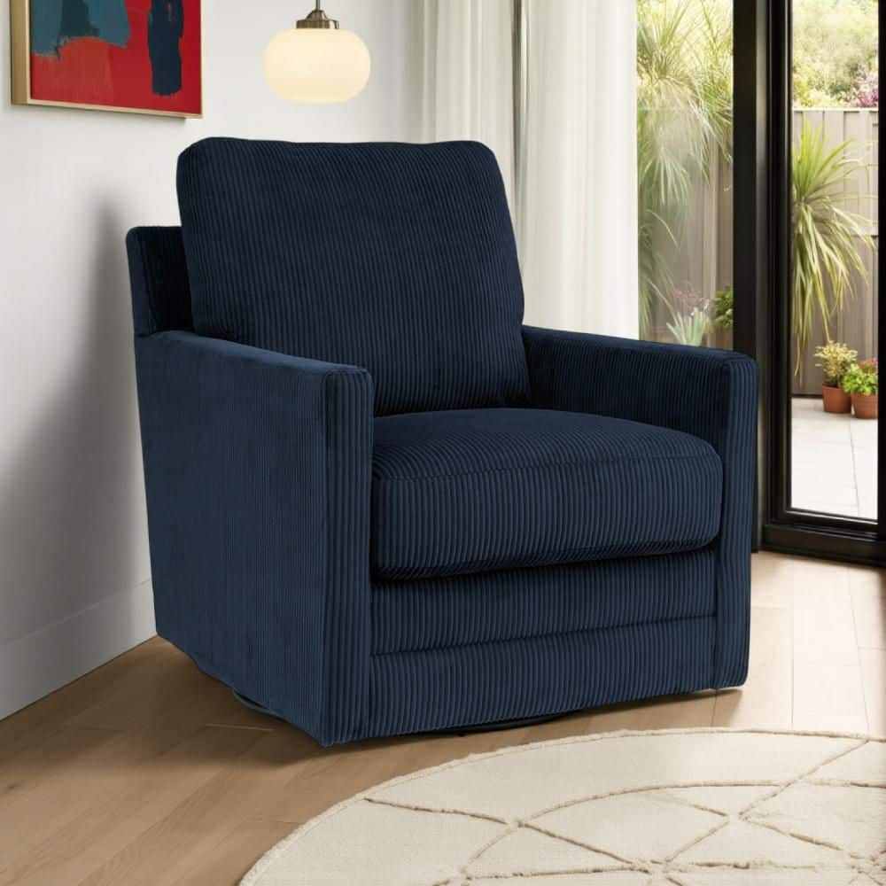 Lipo Blue Polyester Blend Swivel Accent Chair with Metal Frame