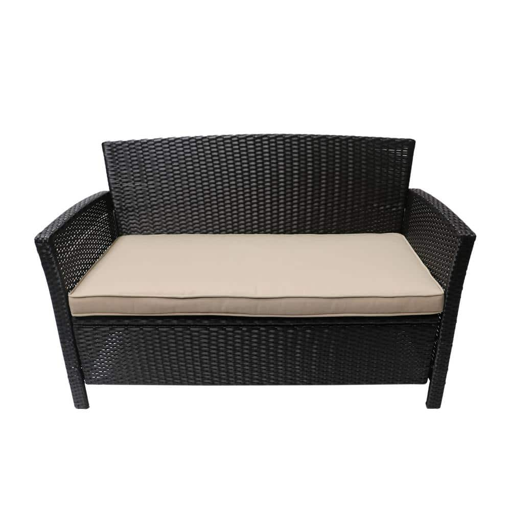 Anton Outdoor Wicker Loveseat with Cushion, Brown, Tan