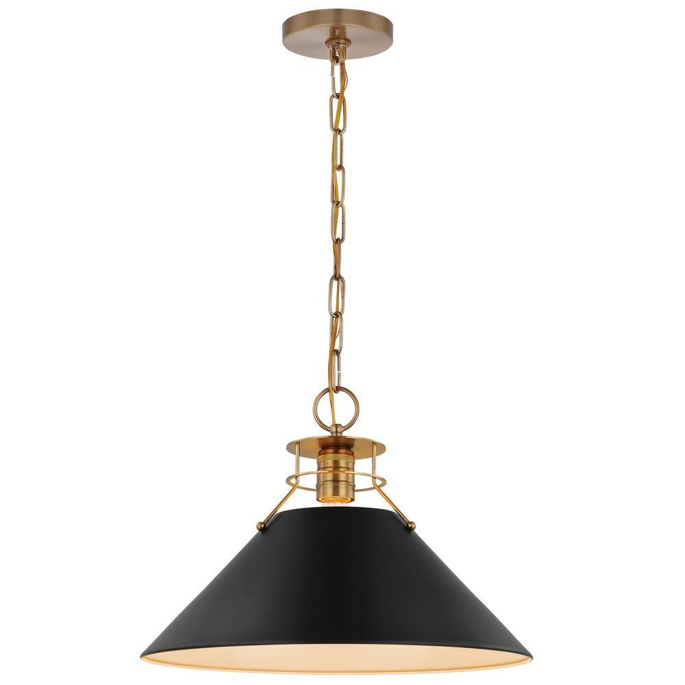 Nuvo Large Matte Black and Burnished Brass Pendant Light