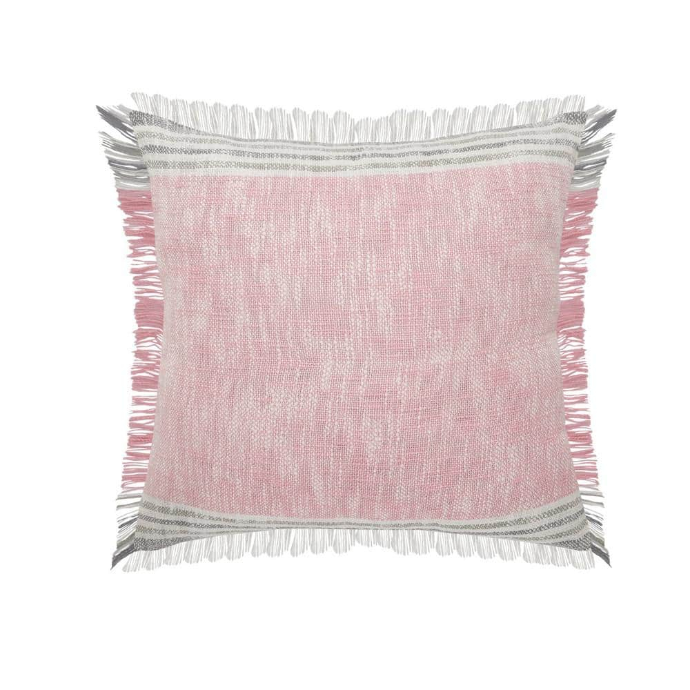 Woven Paths Charles Casual Cabin Fringed Throw Pillow, Pink/Gray/White, 20" x 20"