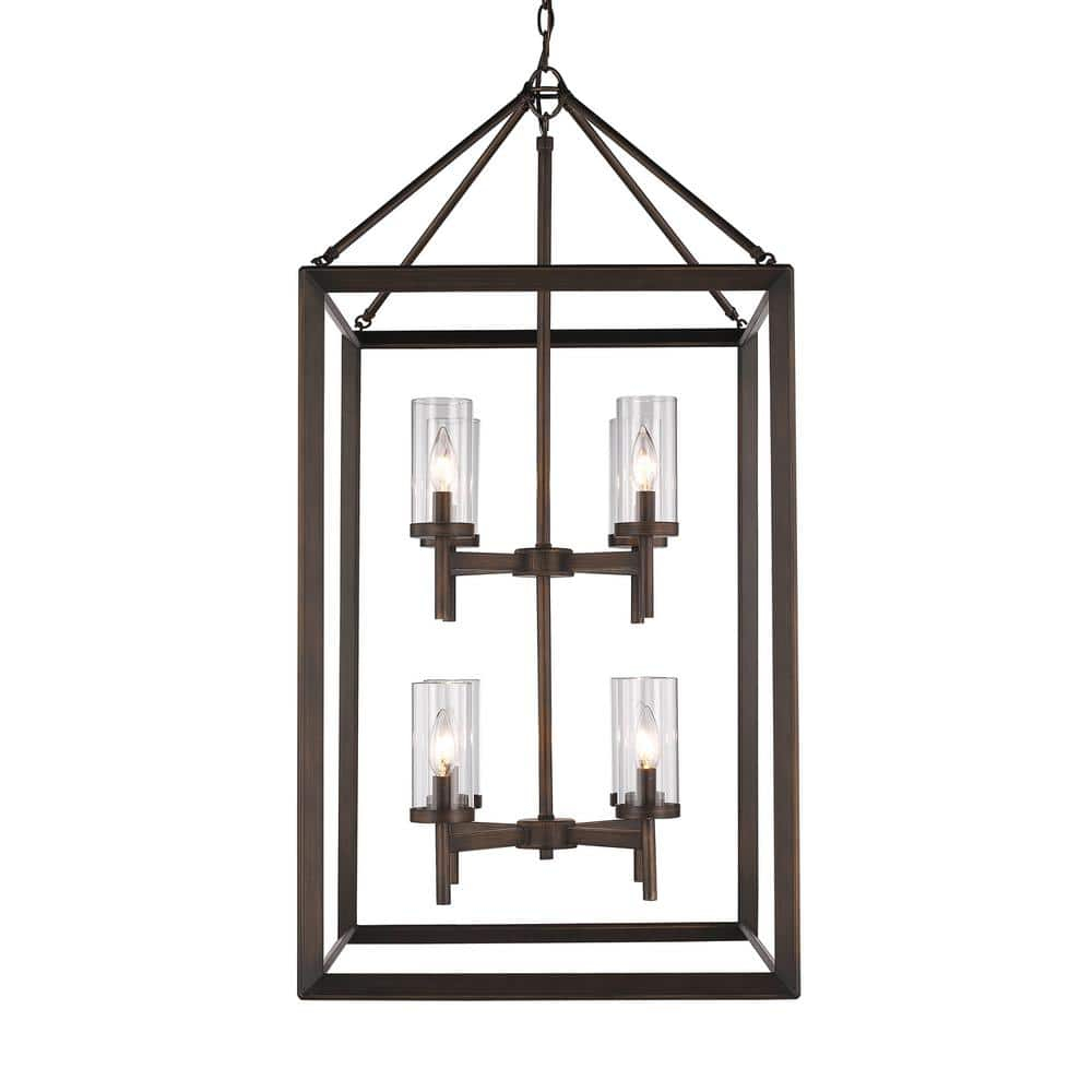 Golden Lighting Smyth 8-Light Pendant in Gunmetal Bronze with Clear Glass