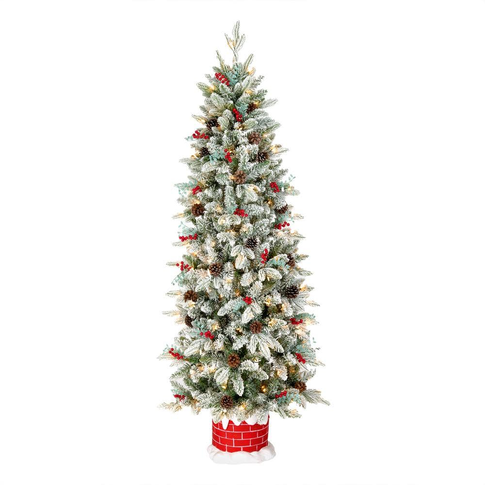 5-Foot White Flocked Pine Half Christmas Tree with Lights