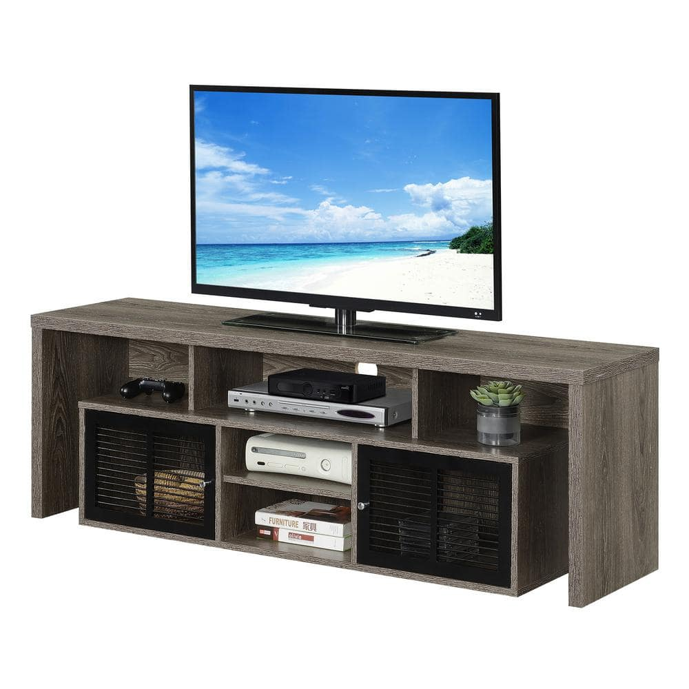 Convenience Concepts Lexington TV Stand with Storage Cabinets and Shelves, Maximum Screen Size 65", Weathered Gray & Black
